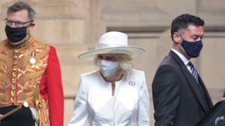 Camilla, Duchess of Cornwall attends the State Opening of Parliament at the House of Lords on May 11, 2021 in London, England