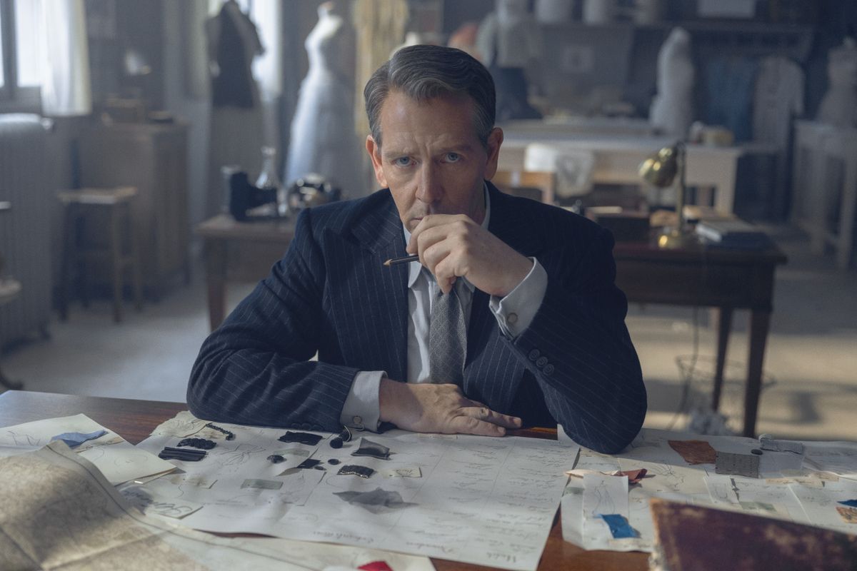 The New Look episode 1 sees Ben Mendelsohn play Christian Dior.