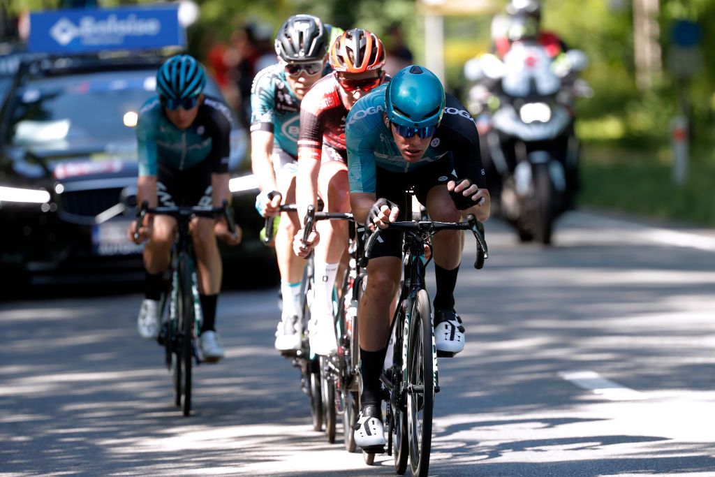BERINGEN BELGIUM JUNE 13 Piotr Havik of Netherlands and Team Beat Cycling Club Ryan Kamp of Netherlands and Team Pauwels Sauzen Bingoal Cyril Lemoine of France and Team BB Hotels PB KTM Jordy Bouts of Belgium and Team Beat Cycling Club in the Breakaway during the 90th Baloise Belgium Tour 2021 Stage 5 a 1787km stage from Turnhout to Beringen baloisebelgiumtour on June 13 2021 in Beringen Belgium Photo by Bas CzerwinskiGetty Images