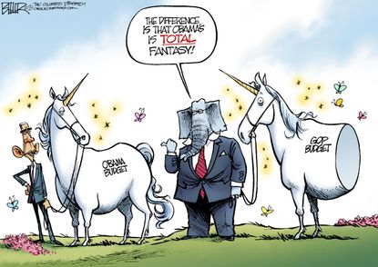 Political cartoon U.S. budget economy Obama