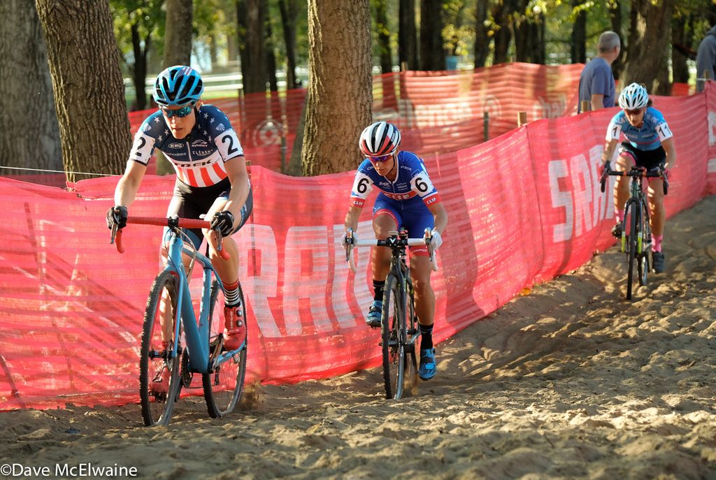 USA Champion Katie Compton (Trek Panace) with Katerina Nash (Cliff Bar Pro Team) marking her every move