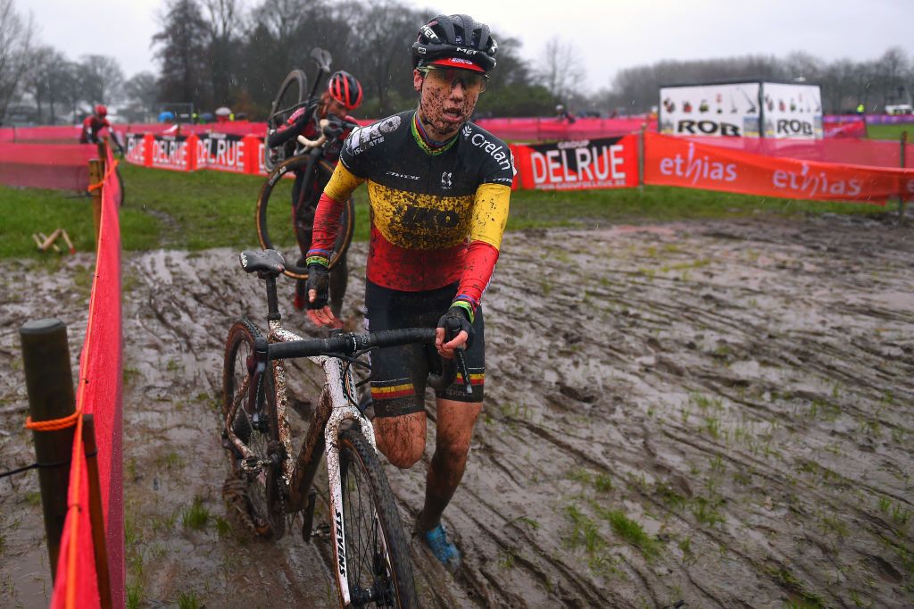 DENDERMONDE BELGIUM DECEMBER 27 Sanne Cant of Belgium and Team Iko Crelan Mud during the 1st Dendermonde World Cup 2020 Women Elite dendermonde CXWorldCup UCICyclocrossWC Cyclocross on December 27 2020 in Dendermonde Belgium Photo by Luc ClaessenGetty Images