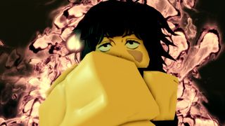 A dark-haired character crosses their muscled arms in Sorcerer Ascent.