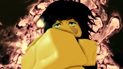 A dark-haired character crosses their muscled arms in Sorcerer Ascent.