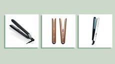 A collage of three of the best straighteners for curly hair featured in this guide from ghd, Dyson and Remington
