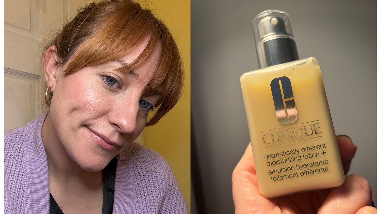 Composite shot of Matilda and a bottle of clinique dramatically different moisturising lotion+