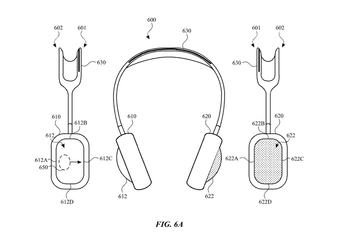 patent diagram showing airpods max with touchpad and gesture control support