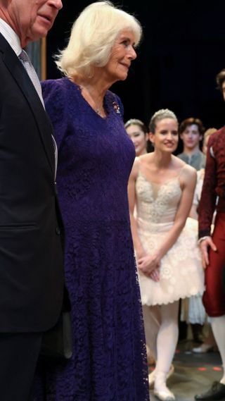 Queen Camilla meets cast members of the Royal Ballet