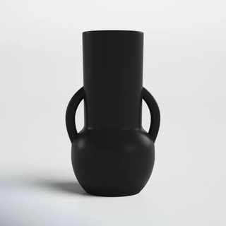 black ceramic vase with handles