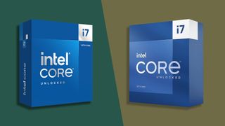 Intel processors face off against a two-tone background