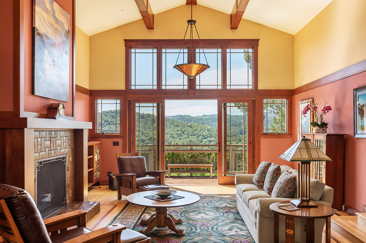 Living room in Craftsman home in San Anselmo
