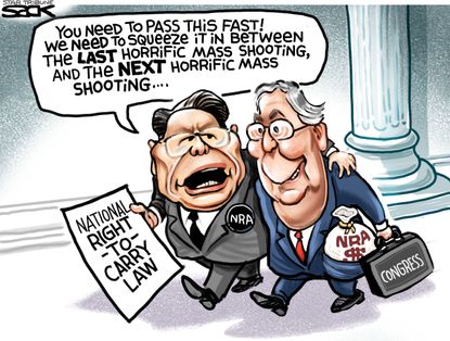 Political cartoon U.S. NRA GOP gun laws mass shooting