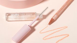 Superdrug Studio London Create Your Look Eye & Brow Duo on a pink surface