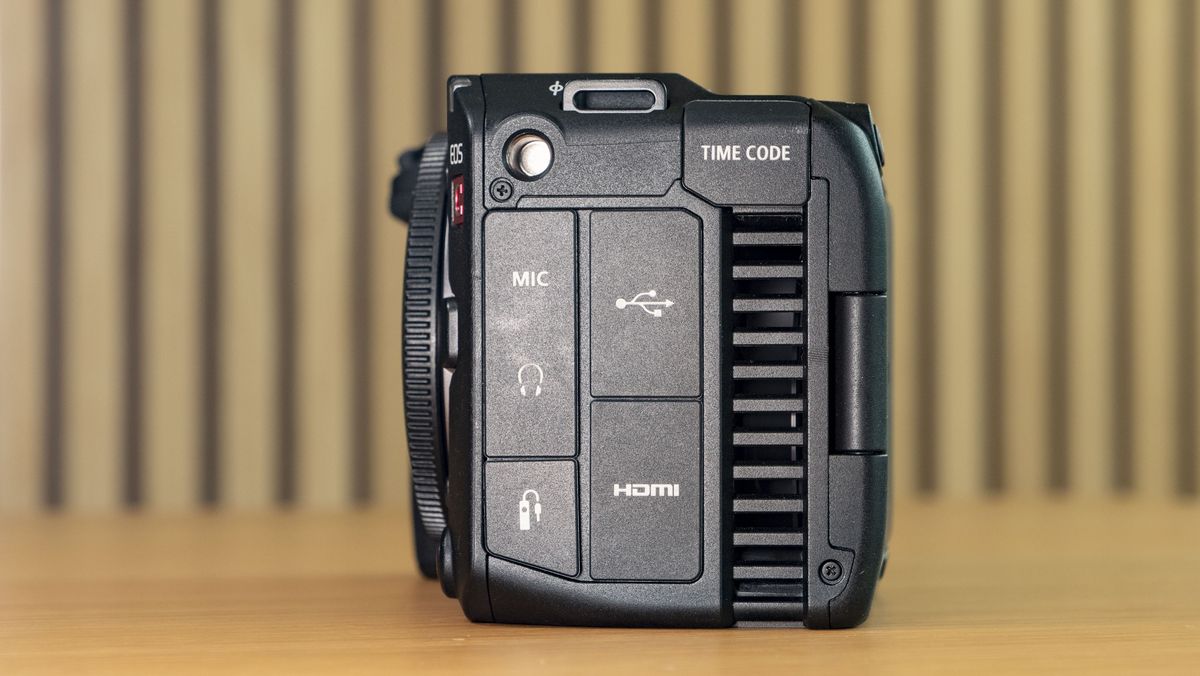 Close up of the Canon EOS C50's connection ports