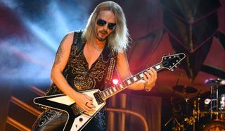 Richie Faulkner of Judas Priest performs on the final night of the band's Firepower World Tour at The Joint inside the Hard Rock Hotel & Casino on June 29, 2019 in Las Vegas, Nevada