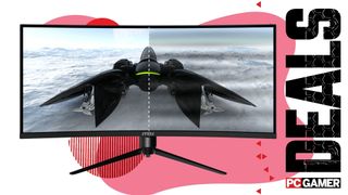 MSI Optix MAG342CQR on a pink deals background