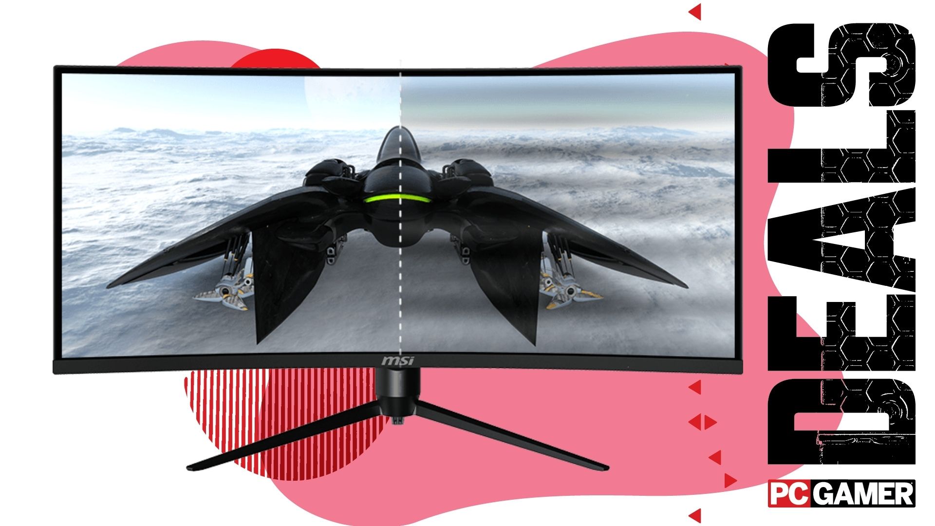 MSI Optix MAG342CQR on a pink deals background