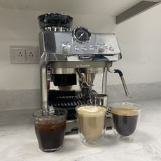 Testing a stainless steel De'Longhi coffee machine at the test centre
