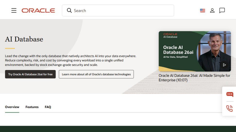 Oracle Database website screenshot (March 2026).