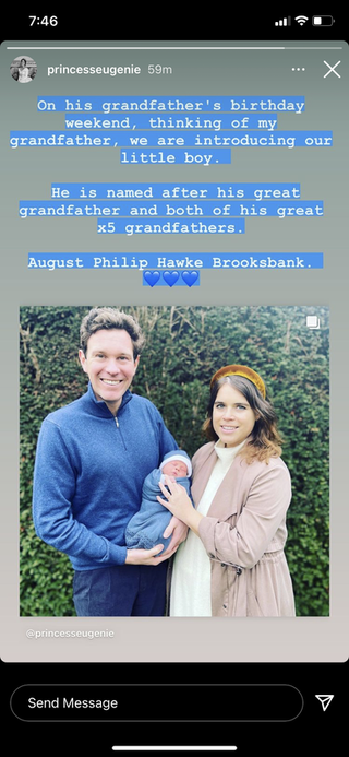 Jack Brooksbank & Princess Eugenie with their son - Instagram Post