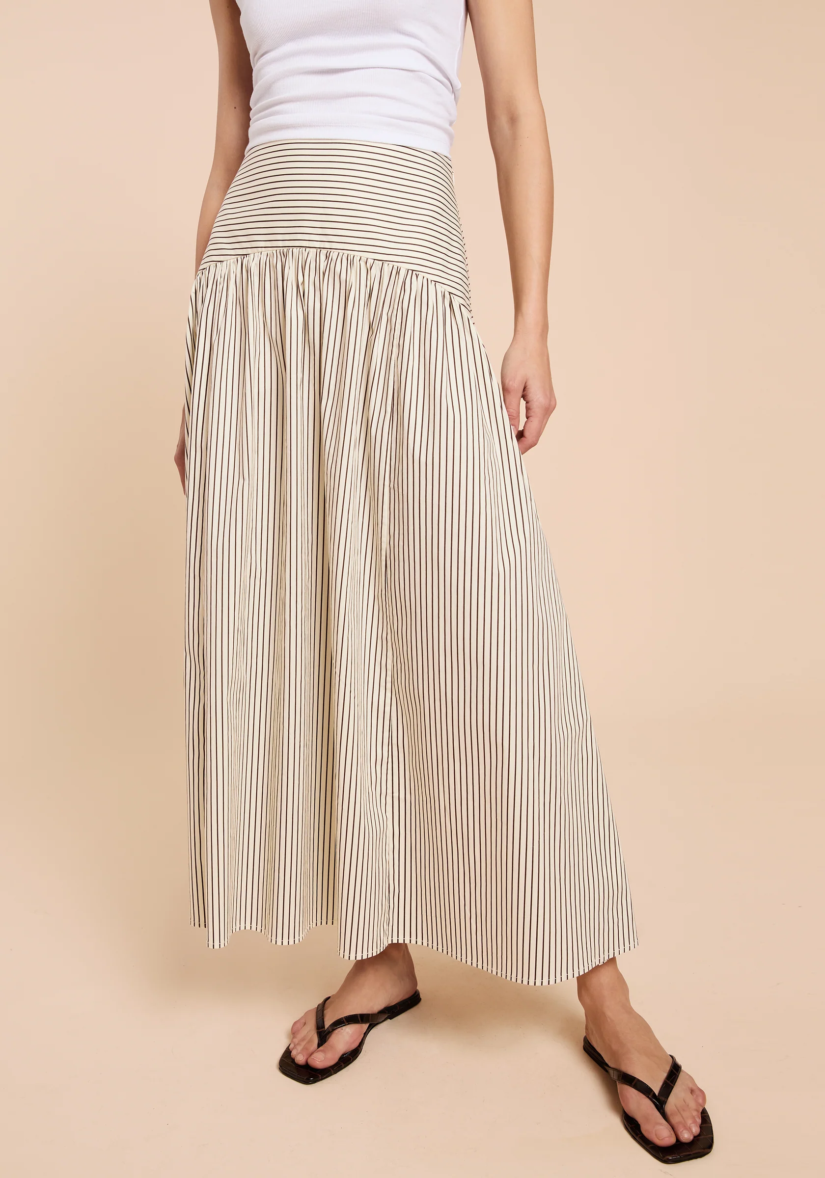 Caara , Vashti Skirt in Cream Brown Stipe, Member Price is $69