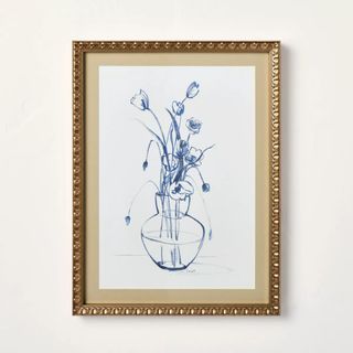 Blue Floral Art Sketch Framed Wall Art