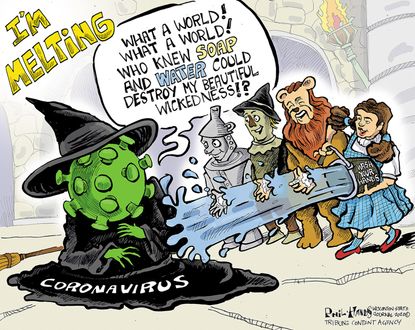 Editorial Cartoon U.S. coronavirus melting soap water Wizard of Oz