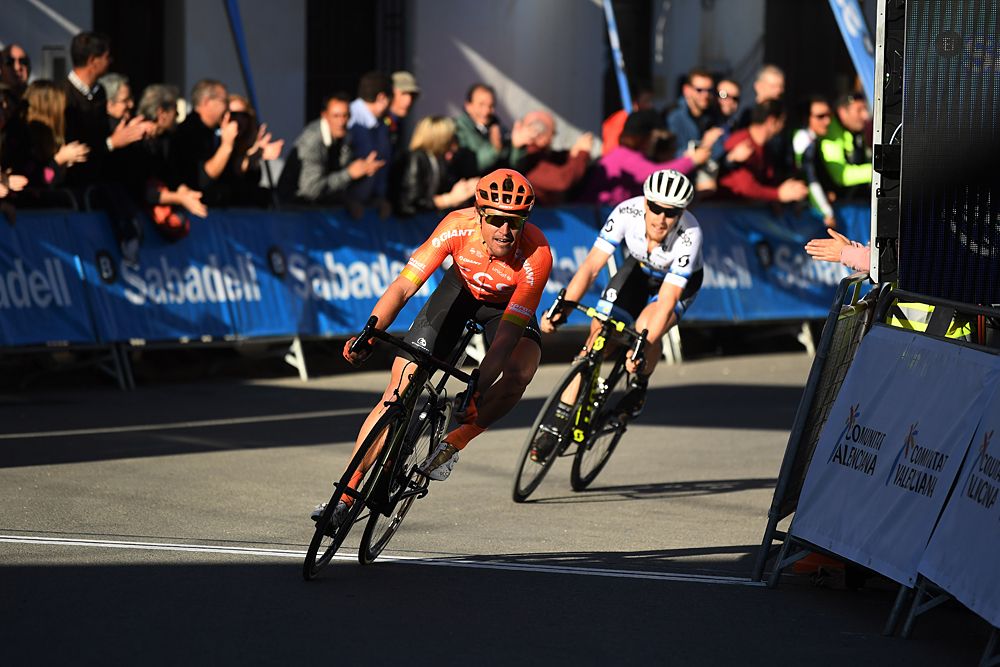 Greg Van Avermaet (CCC) beats Matteo Trentin (MItchelton-Scott) in uphill sprint to win stage 3 at Volta a la Comunitat Valenciana