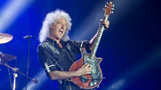 Brian May of Queen performs on stage at Palau Sant Jordi on May 22, 2016 in Barcelona, Spain