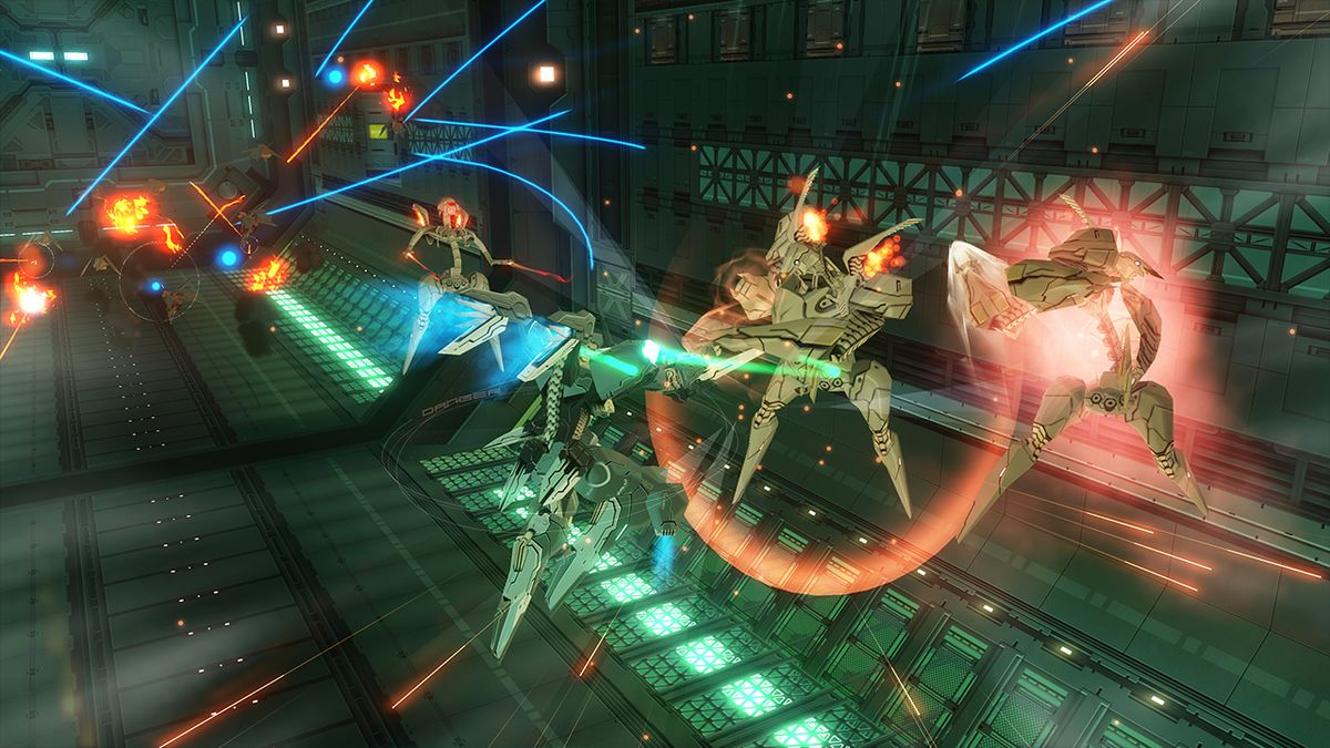 Zone of the enders 2 screenshot showing mechs battling 