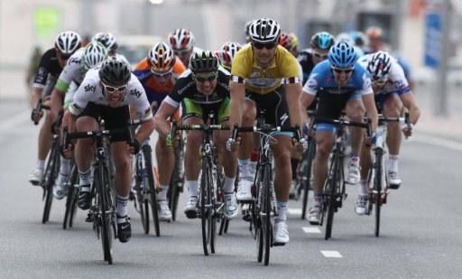 The sprinters dash for the finish of stage 3