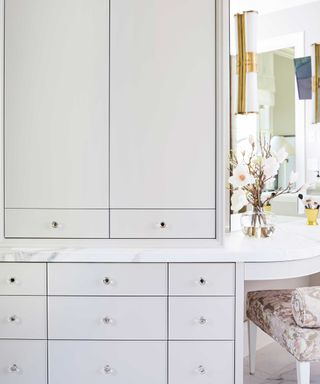 white closet drawers with dressing table