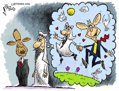 Obama Cartoon U.S. Saudi Arabia Bush