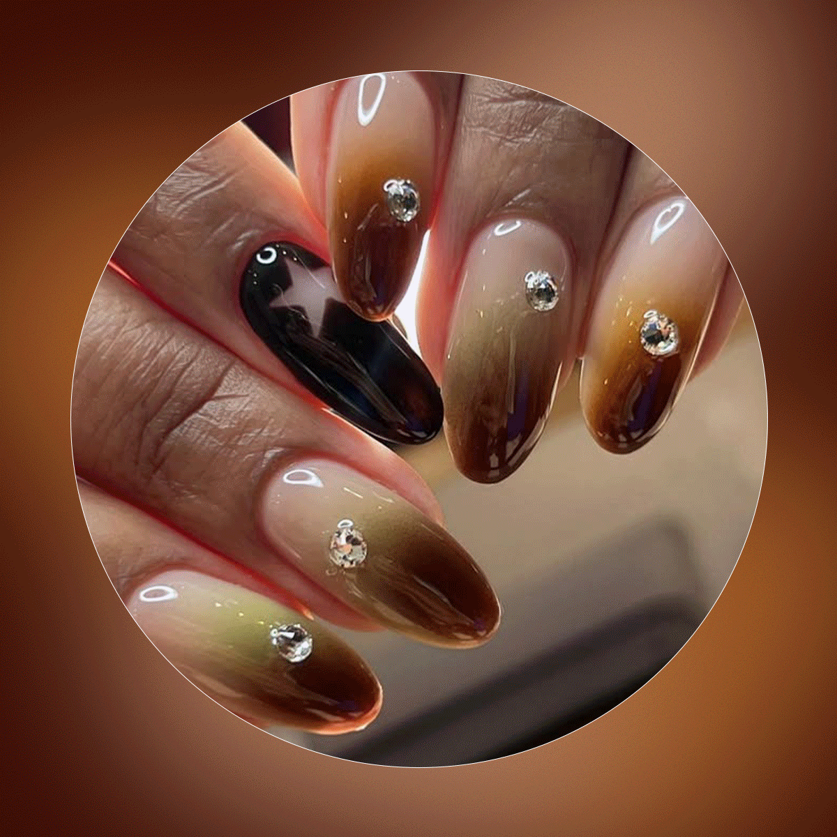 A collage of different ombré nail designs.