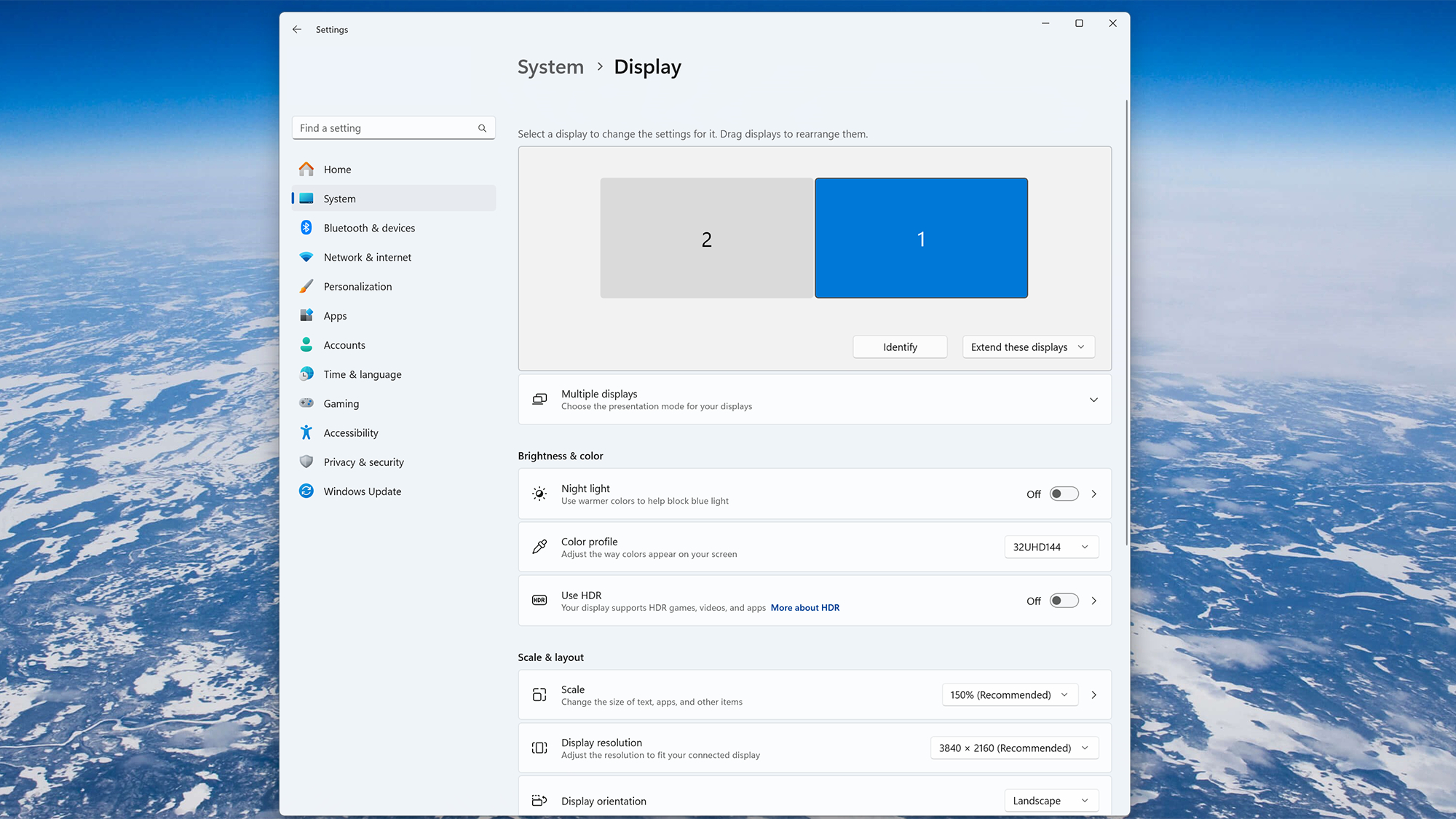 A Screenshot of the Microsoft Windows 11 Display settings