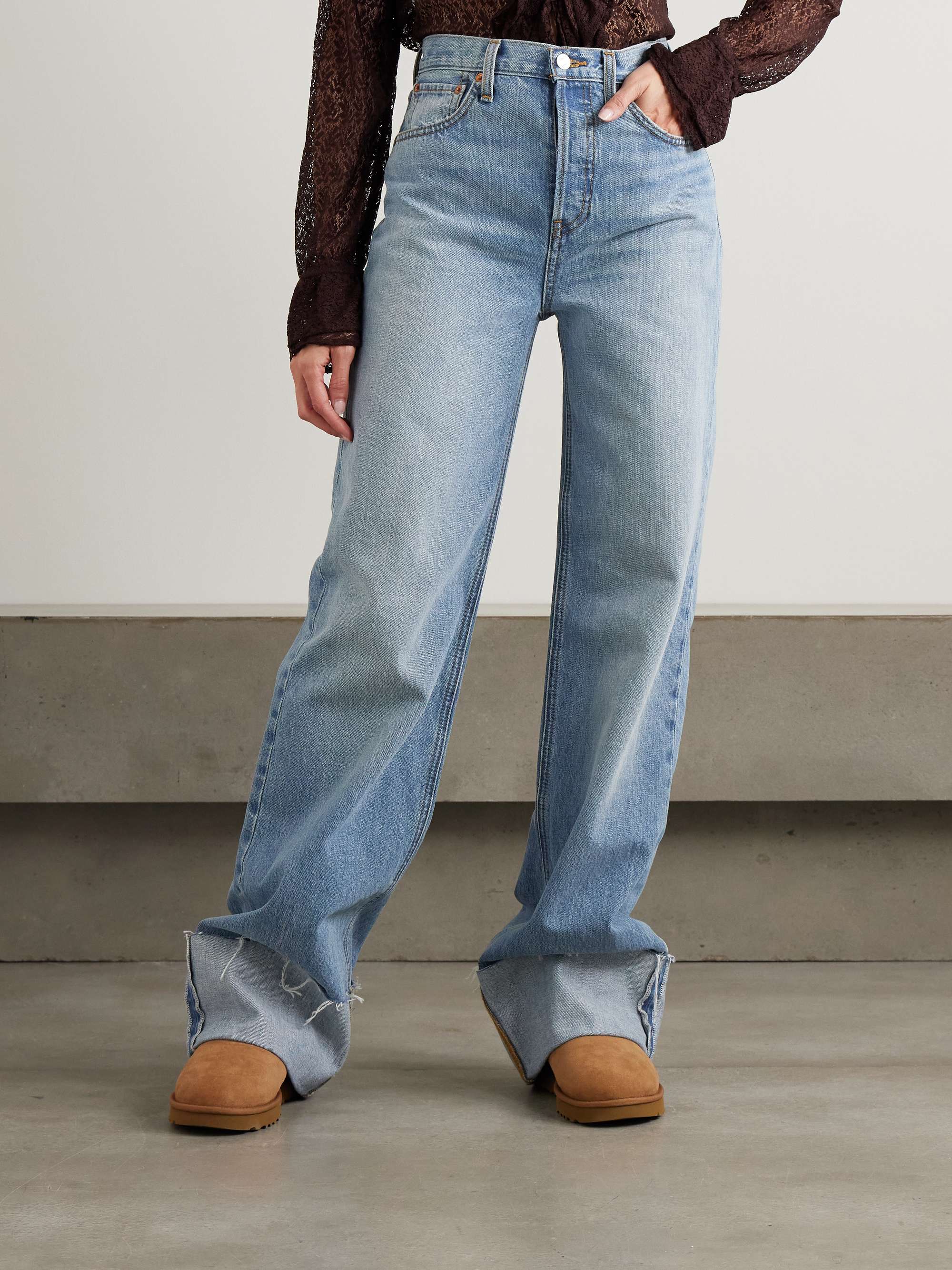 Distressed High-Rise Wide-Leg Jeans