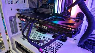 PNY GeForce RTX 4070 in the gamesradar testing PC showing the overall design of the GPU