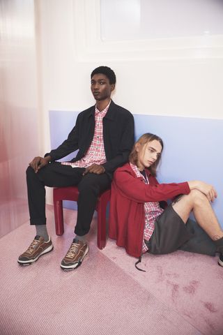 ‘Theory Project’ Spring 2023 collection by Lucas Ossendrijver worn by two male models