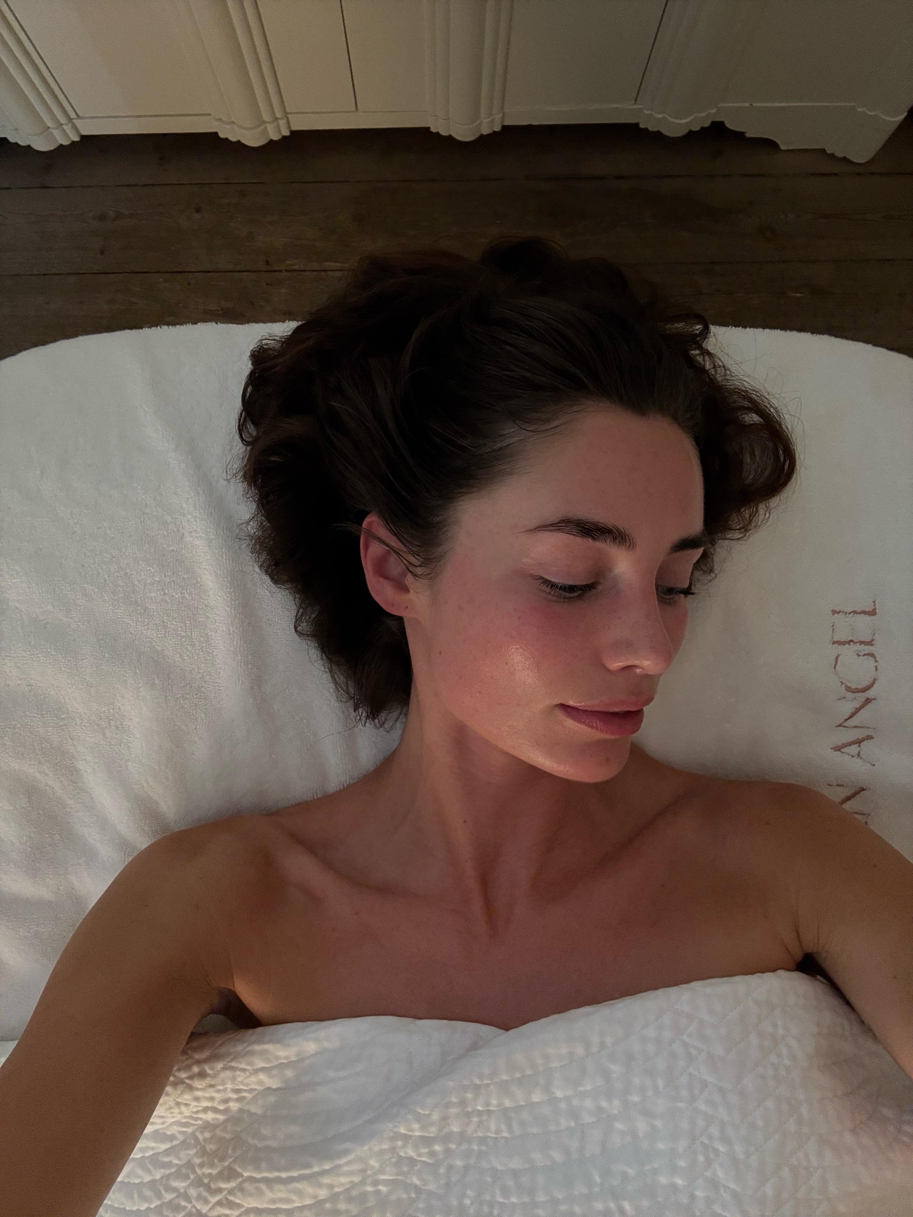 Rebecca Donaldson post-facial with glowing skin