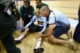 Jolien D'hoore is tended to by paramedics