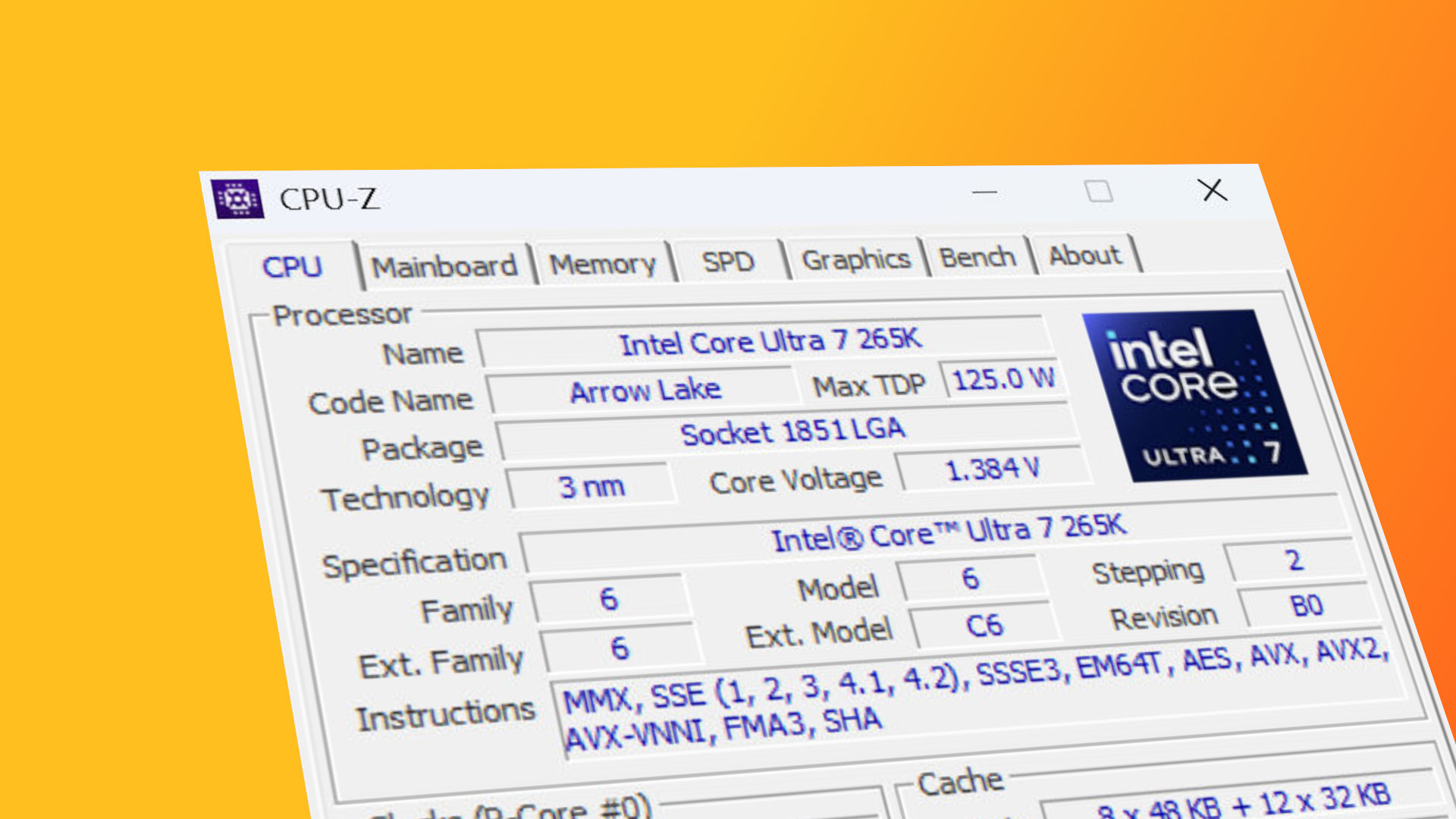 A stylized screenshot of the software tool CPU-Z, against a colorful background