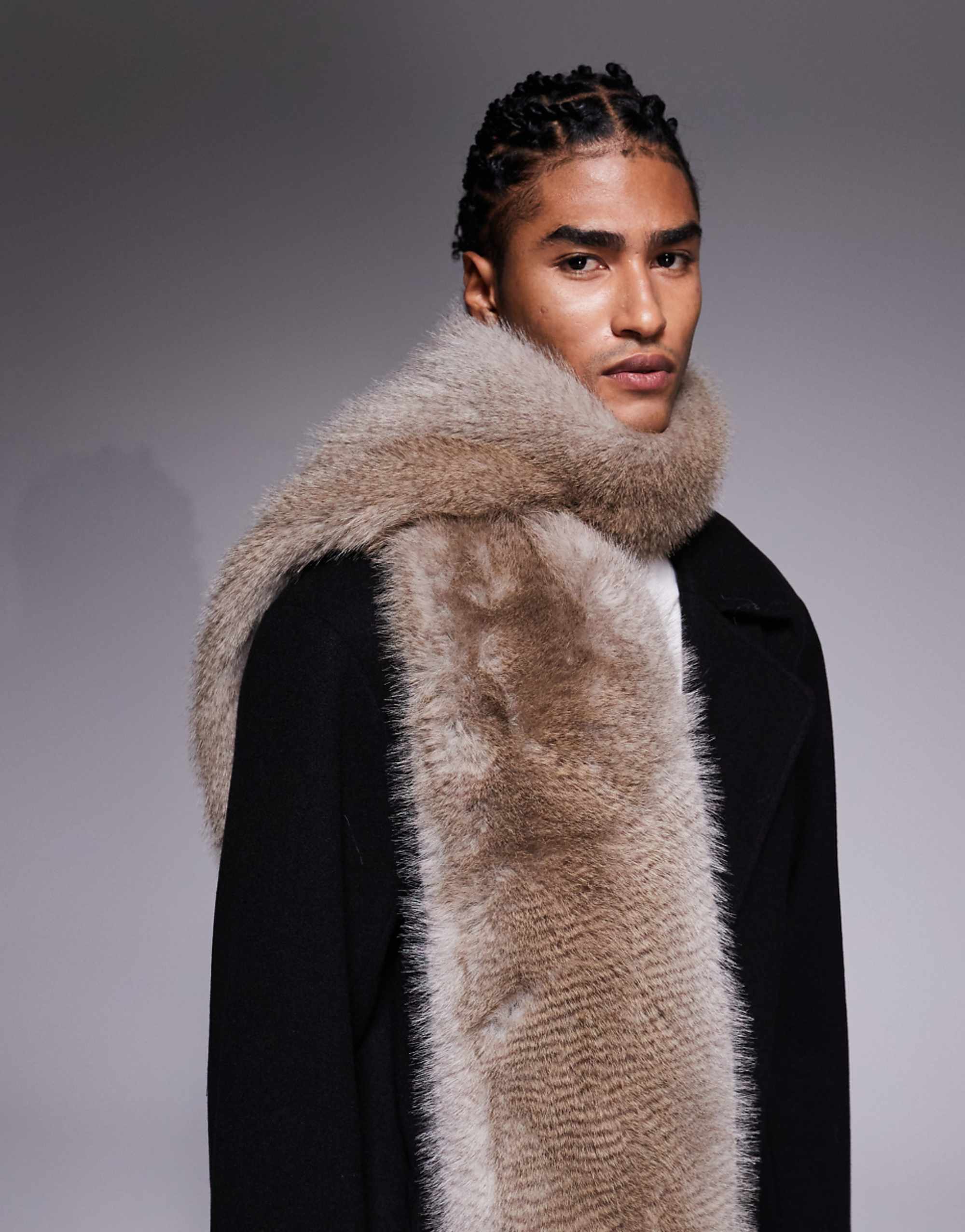 Asos Design Faux Fur Plush Scarf in Brown