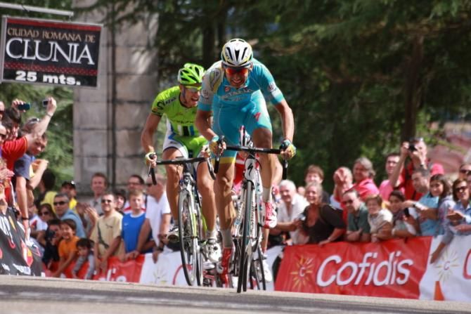 Simone Ponzi (Astana) sprints to victory on stage 1 at the Vuelta a Burgos