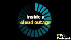 The text "Inside a cloud outage" against a blue loading wheel to represent cloud outages. The words "cloud outage" are in yellow, the rest are in white. In the bottom-right corner, the ITPro Podcast logo is shown.