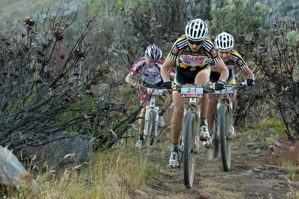 Christoph Sauser of Team 360ne Songo-Specialized leads the first bunch to climb the old oxwagon trail