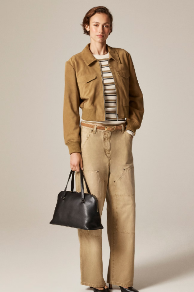J.Crew , Collection Cropped Flight Jacket in Distressed Leather