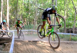 Jeremy Durrin (Neon Velo) jumping a two-step barrier