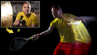 Stroboscopic flash portraits with a tennis player in a studio