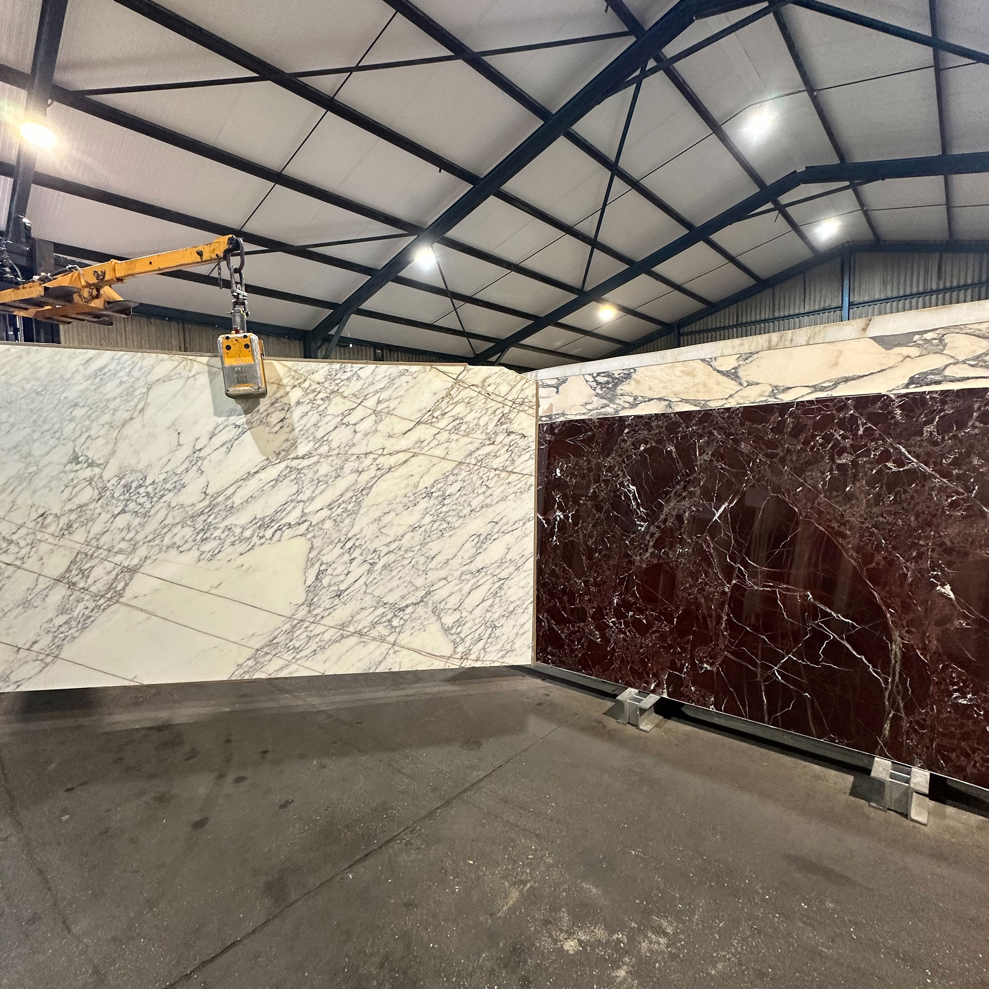 Extra large slabs of marble in warehouse