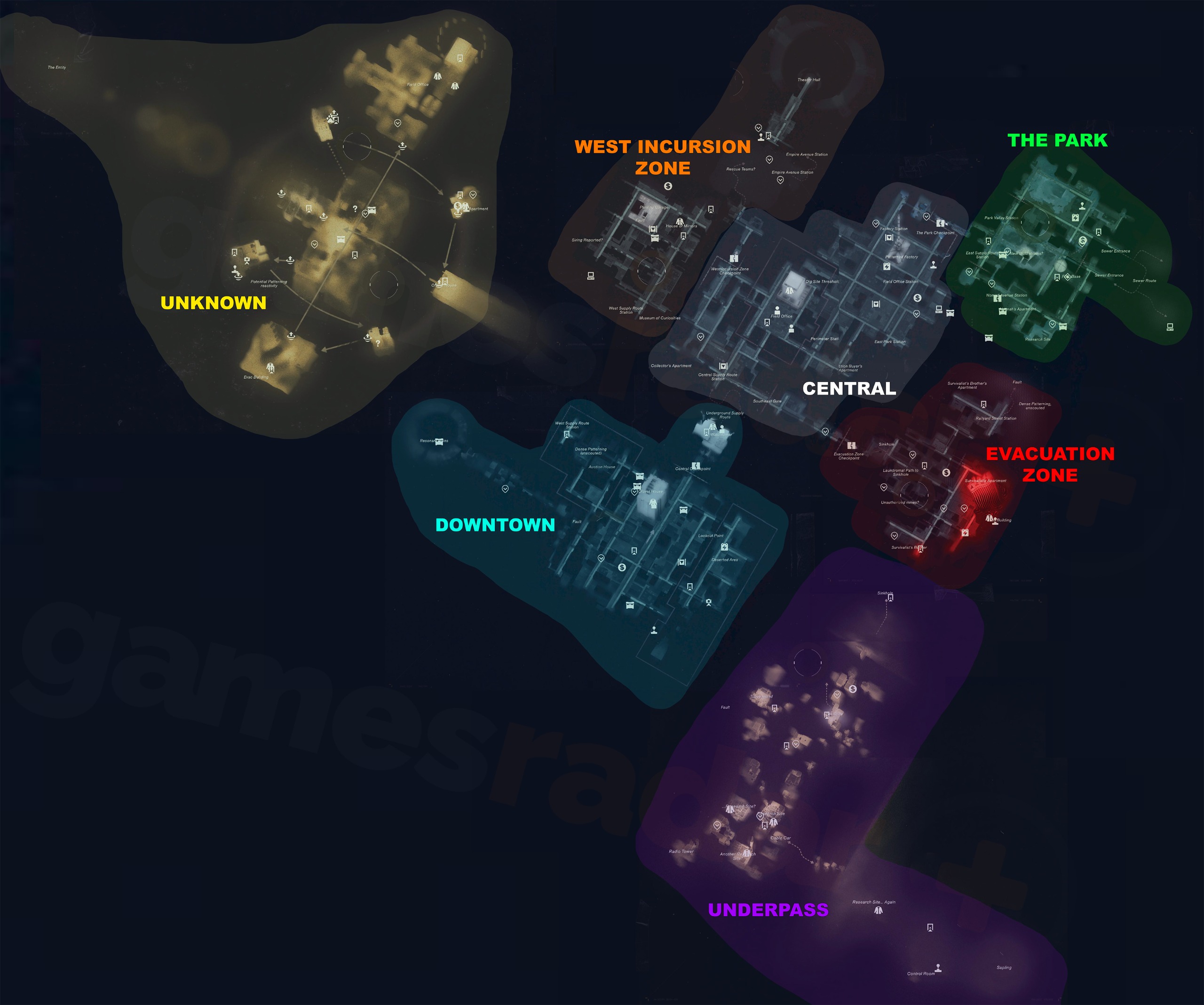 The Control Resonant map with zones marked